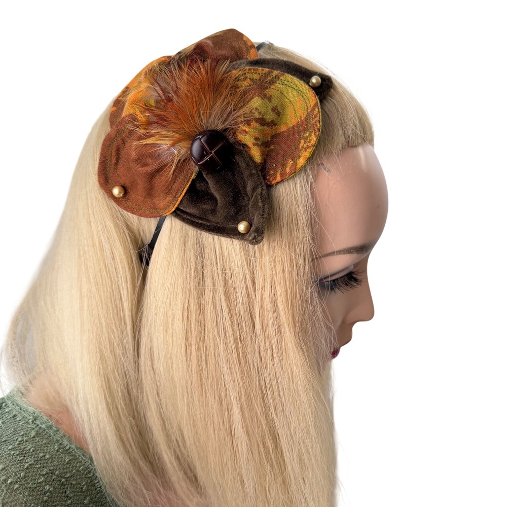 Handmade Floral Headband Feather Fascinator‎ Velvet Autumn Earth Nature  OS